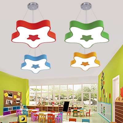 Cute Star Hanging Ceiling Lamp Kindergarten Kids Room Acrylic Pendant Lamp in Warm/White/Third Gear