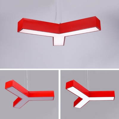 Acrylic Letter Y Shape Pendant Light Modern Kindergarten Kids Hanging Ceiling Lamp in Blue/Yellow/Red