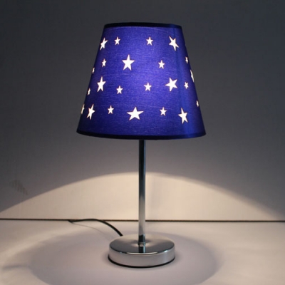 Chrome Finish Starry Design Table Lamp Fabric Shade 1 Head Standing Table Light for Bedside Study Room