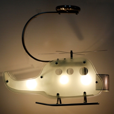 Adorable Helicopter Chandelier Light Boys Room Amusement Park Glass 3 Lights Hanging Lamp in Silver