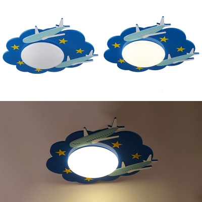 Acrylic Ultra Thin LED Flush Light Fixture with Star Design Boys Room 1/8 Light Ceiling Fixture in Blue