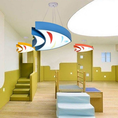 Acrylic LED Pendant Light with Fish Blue/Red/Yellow Suspended Light for Kindergarten Classroom