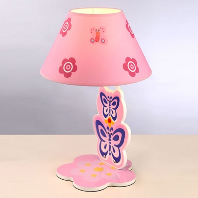 Lovely Butterfly 1 Bulb Table Lamp with Pink Fabric Shade Reading Light for Girls Bedroom