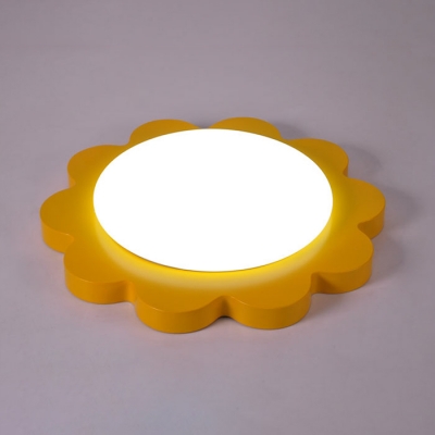 Kindergarten Sun Shape Flush Mount Contemporary Acrylic Decorative LED Ceiling Fixture in Yellow