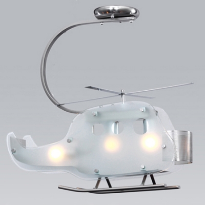 Adorable Helicopter Chandelier Light Boys Room Amusement Park Glass 3 Lights Hanging Lamp in Silver