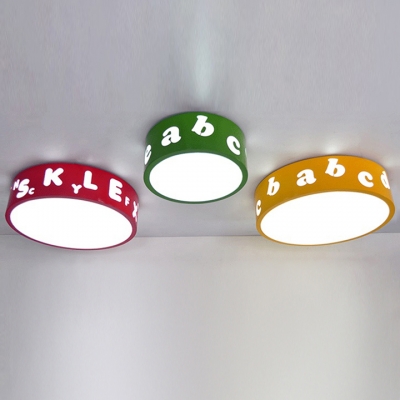 Round Shade LED Flushmount Kindergarten Acrylic Lighting Fixture in Green/Yellow/Red