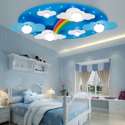 Remote Control 6 Lights Rainbow Flushmount Modernism Nursing Room Kindergarten Metal Ceiling Light in Blue