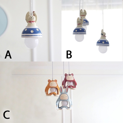 Gypsum Cartoon Cat/Rabbit Suspended Lamp Animals&Insects Baby Children Room 1/3 Light Lighting Fixture