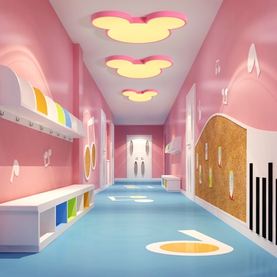 Cartoon Mouse Flush Light Blue/Pink/White Acrylic LED Ceiling Flush Mount for Kids Nursing Room