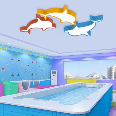 Eye Protection Acrylic Flushmount with Dolphin LED Ceiling Light for Children Room in Blue/Green/Yellow/Red