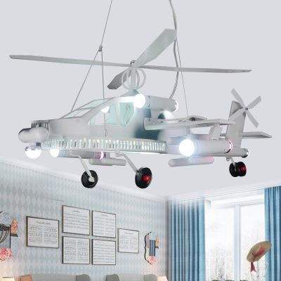 Height Adjustable High Flyer Lighting Fixture Boys Room Metallic 6 Bulbs Chandelier Lamp in White