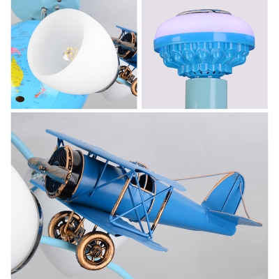 3/6 Light Airplane Semi Flushmount Boys Bedroom Glass Shade LED Lighting Fixture in Blue