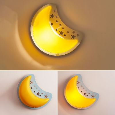 Wooden Star&Moon Wall Lamp Kids Nursing Room Single Light LED Wall Light Sconce in Yellow