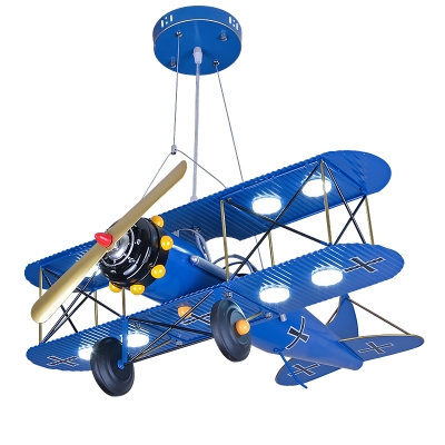 Aircraft Flush Light Boys Room Plastic 8 Lights Ceiling Flush Mount in Blue/Yellow/Red