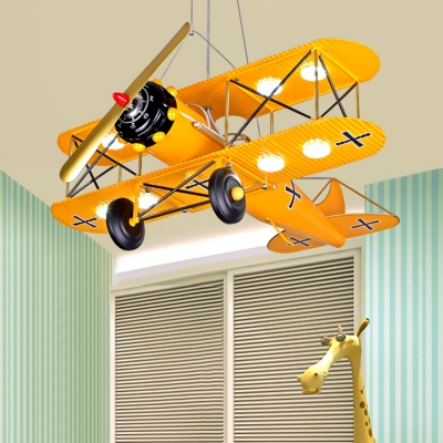 Aircraft Flush Light Boys Room Plastic 8 Lights Ceiling Flush Mount in Blue/Yellow/Red