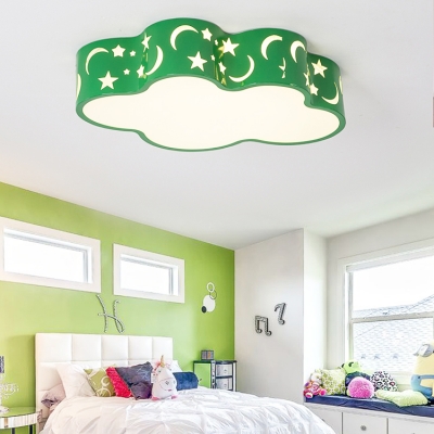 Acrylic LED Flush Light with Cloud Shape Contemporary Blue/Green/Yellow Ceiling Fixture for Kindergarten
