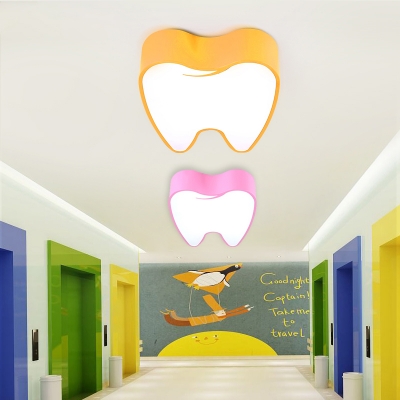 Acrylic LED Flush Mount with Tooth Shape Pink/Yellow Lighting Fixture for Children Bedroom