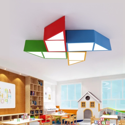 Cute Geometric LED Flush Mount Modern Colorful Kindergarten Kids Room Acrylic Ceiling Light