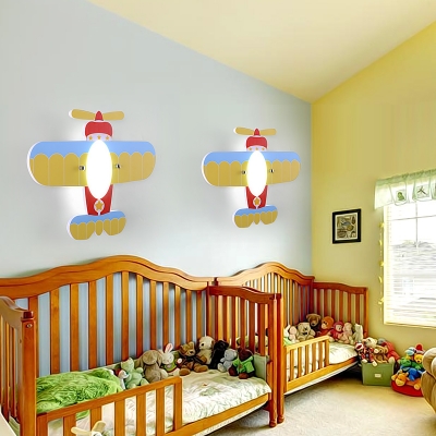 Prop Plane LED Flush Mount Modern Style Nursing Room Children Decorative Wooden 1 Light Ceiling Lamp