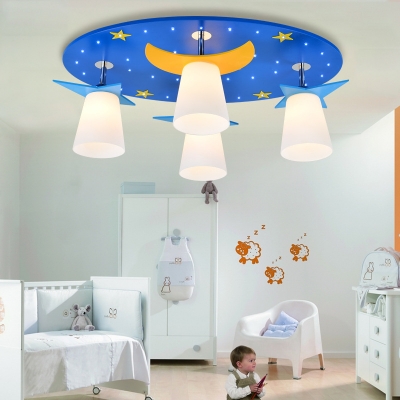 Stars Moon Led Flush Light Kids Bedroom 4 Light Ceiling Lamp With