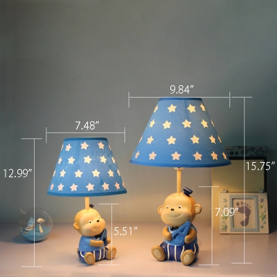 Fabric Starry Shade Reading Light with Cute Monkey Decoration Baby Kids Room 1 Bulb Table Lamp in White