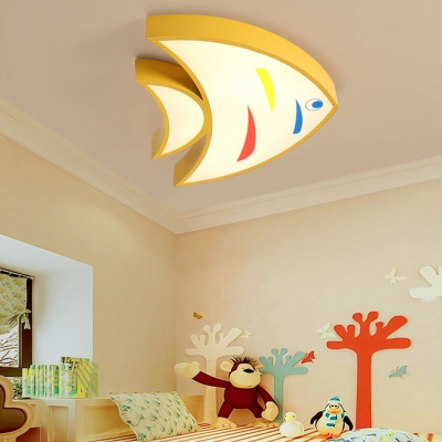 Lovely Acrylic Ceiling Light with Fish Blue/Green/Yellow LED Flush Light Fixture for Living Room