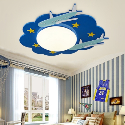 Acrylic Ultra Thin LED Flush Light Fixture with Star Design Boys Room 1/8 Light Ceiling Fixture in Blue