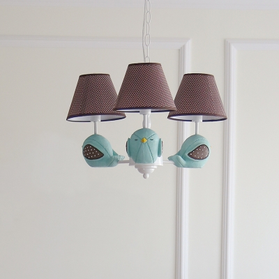 Lovely Tapered Hanging Lamp with Bird Decoration Children Fabric 3/5 Lights Suspended Light in White Finish