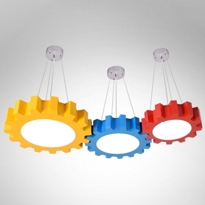 Acrylic Suspended Lamp with Gear Shape Blue/Yellow/Red LED Hanging Lamp for Children Bedroom Kindergarten