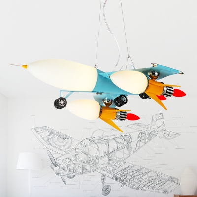 Novelty Airplane Shape 3 Lights Suspended Lamp Milky Glass Shade Hanging Lamp for Amusement Park