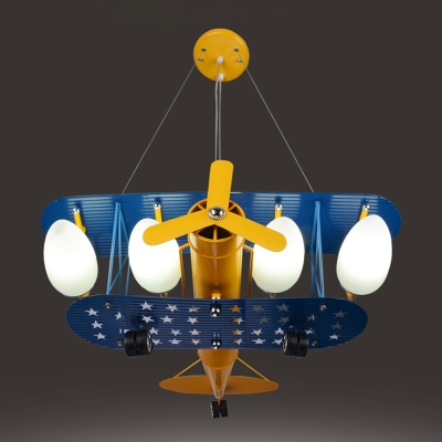 Yellow Biplane Chandelier Lamp Glass Shade 2/4 Lights Suspended Light for Boys Room Kindergarten