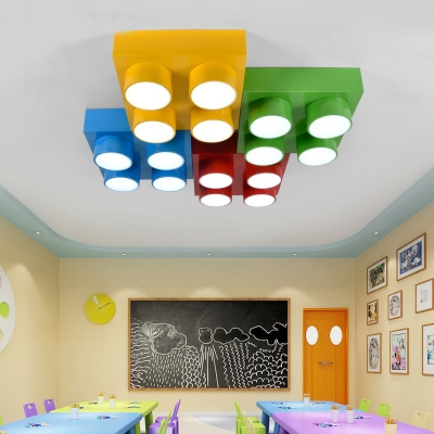 Creative Unique Toy Block Flush Light Modern Colorful Acrylic LED Ceiling Lamp for Kindergarten