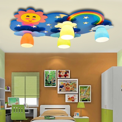 Kindergarten Sun Flush Light Metallic 4/5 Lights Decorative Ceiling Lamp in Multicolored