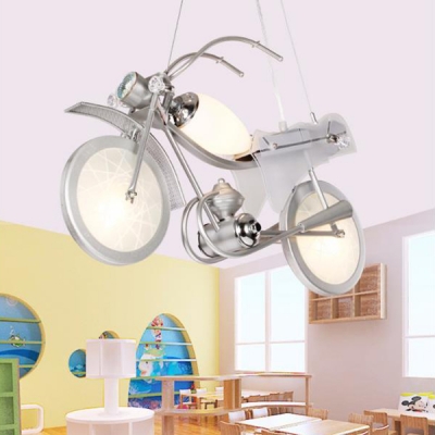 Motorcycle 3 Lights Hanging Light Black/Silver Metal Suspended Lamp for Game Room Kindergarten