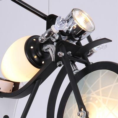 Motorcycle 3 Lights Hanging Light Black/Silver Metal Suspended Lamp for Game Room Kindergarten