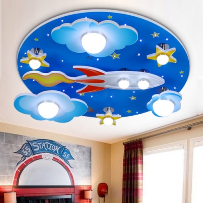 Acrylic Ultra Thin LED Flush Light Fixture with Star Design Boys Room 1/8 Light Ceiling Fixture in Blue