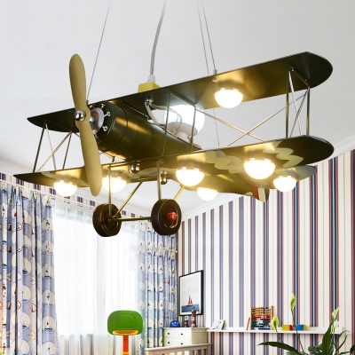 Green Prop Plane Suspended Lamp Metal 8 Lights Chandelier Light for Boys Bedroom Living Room