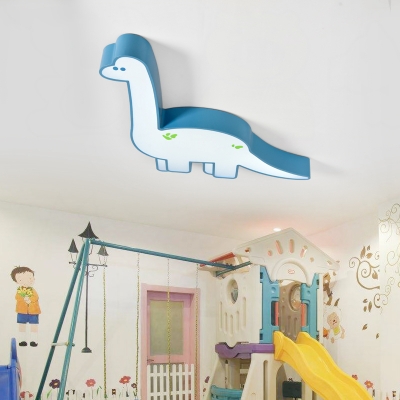 Acrylic Dinosaur LED Flush Light Cartoon Modern Kindergarten Classroom LED Ceiling Lamp in White