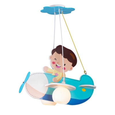 Cartoon Airplane 2 Light Hanging Light with White Glass Shade Chandelier for Nursing Room