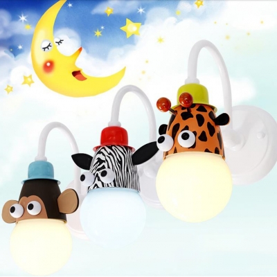 Monkey/Giraffe/Zebra Sconce Light Hallway Kids Room Plastic Single Head Wall Lighting in Multi Color