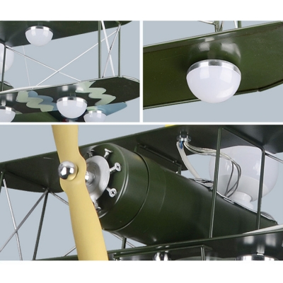 Green Prop Plane Suspended Lamp Metal 8 Lights Chandelier Light for Boys Bedroom Living Room