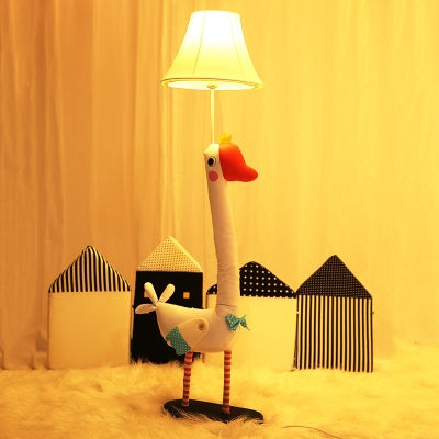 Cute Bell 1 Light Table Light with Goose Base White Fabric Shade Table Lamp for Children Room