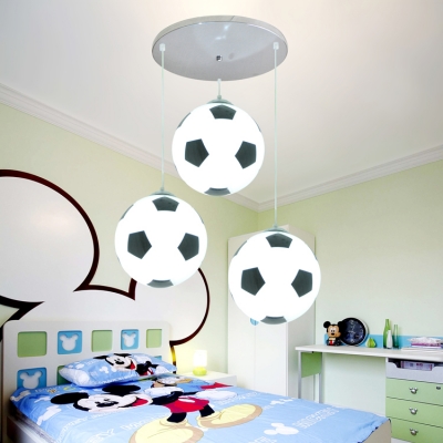 Football/Basketball 3 Lights Hanging Lamp Boys Bedroom Chrome Finish Glass Shade Lighting Fixture