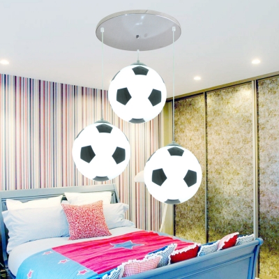 Football/Basketball 3 Lights Hanging Lamp Boys Bedroom Chrome Finish Glass Shade Lighting Fixture