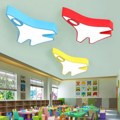 Acrylic LED Ceiling Fixture with Aircraft Shape Blue/Yellow/Red Decorative Flush Light for Boys Bedroom