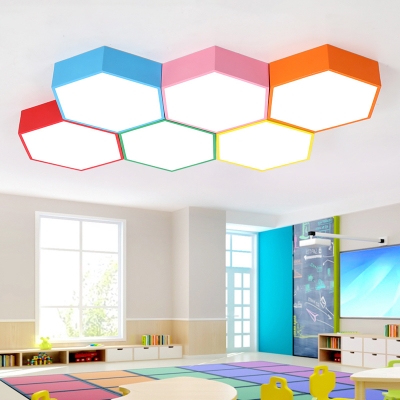 Hexagon 1 Head LED Flushmount Colorful Simple Amusement Park Office Acrylic LED Ceiling Lamp