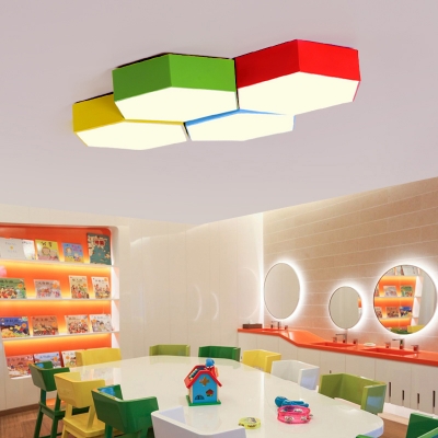 Hexagon 1 Head LED Flushmount Colorful Simple Amusement Park Office Acrylic LED Ceiling Lamp