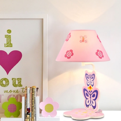 Lovely Butterfly 1 Bulb Table Lamp with Pink Fabric Shade Reading Light for Girls Bedroom