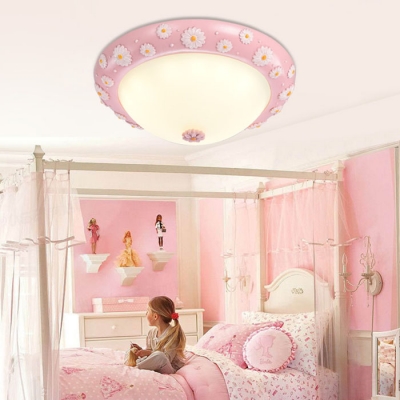 Lovely Bowl Shade Flushmount Girls Room Corridor Opal Glass Single Head LED Ceiling Fixture