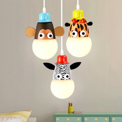 Zebra/Monkey/Giraffe Pendant Light Children Kids Bedroom Metal Single Head Suspended Light